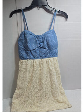 Juniors Accidentally in Love Mini Dress L Blue Beige Polka Dot